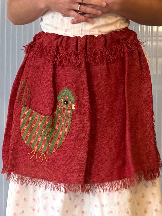 Red Burlap Chicken Apron