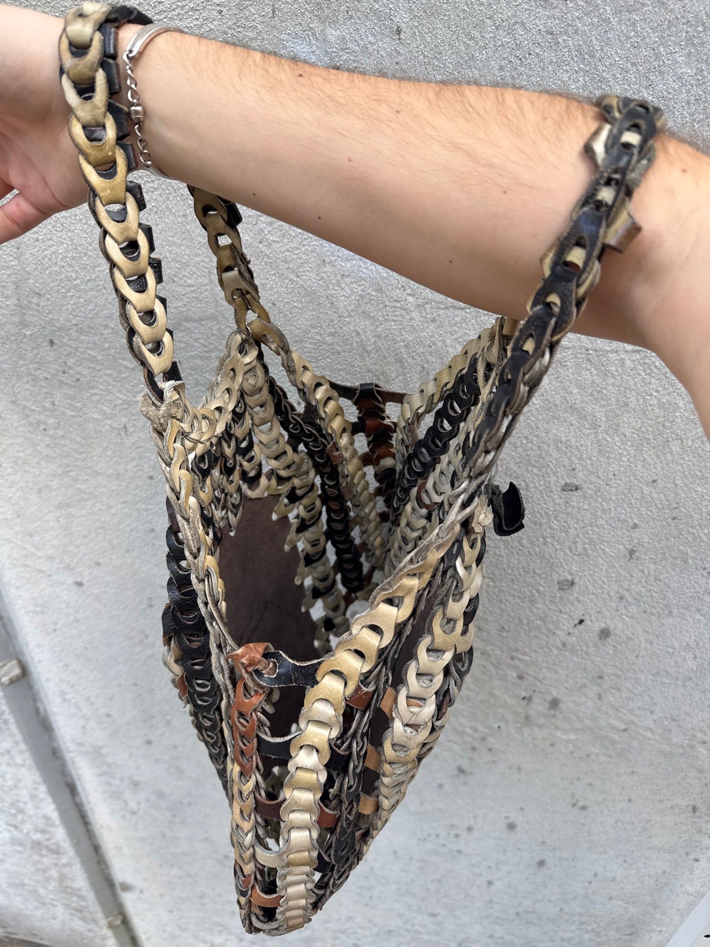 Beige Brown and Black Leather Interlocked Purse