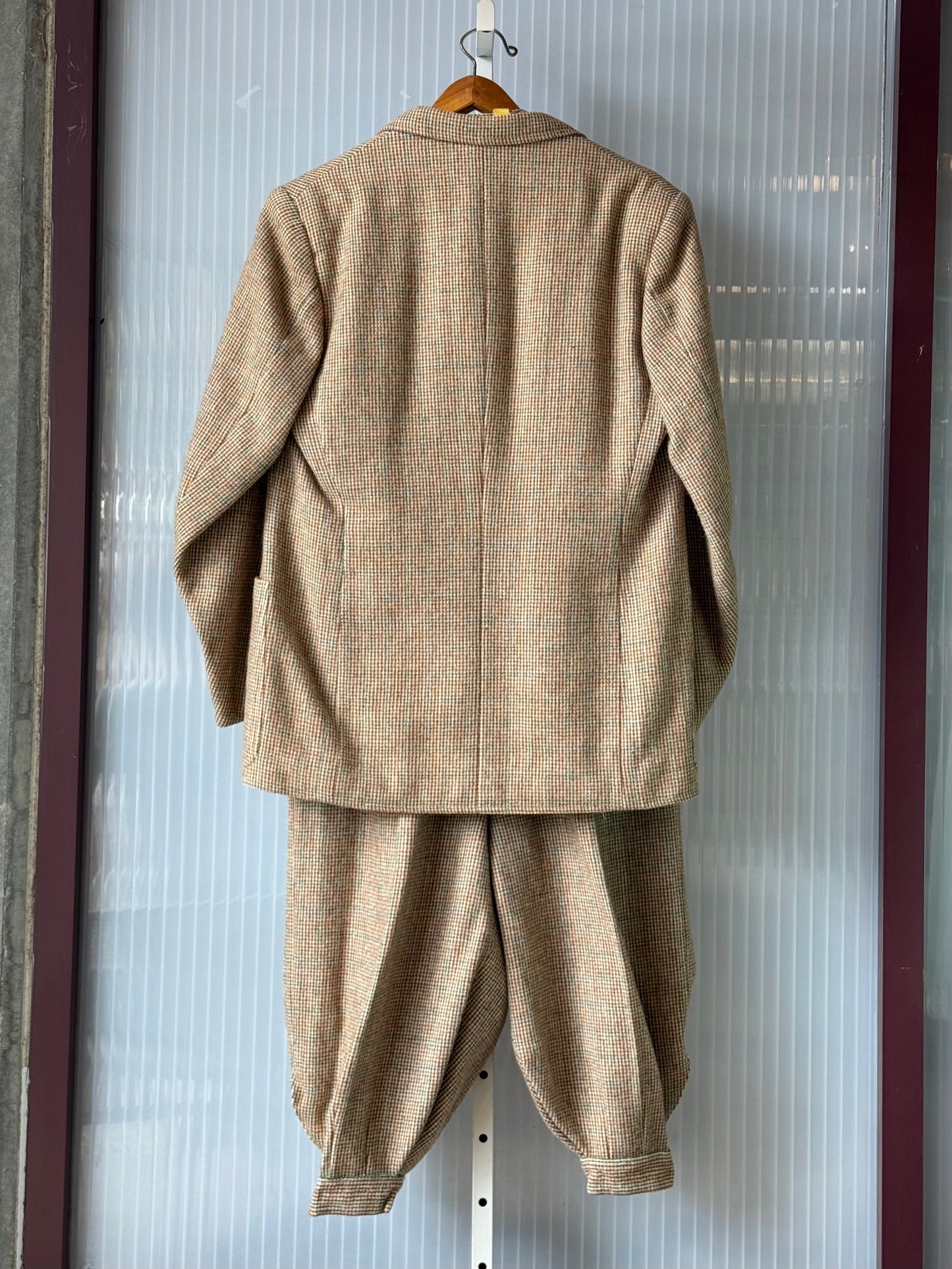 1970s Cream & Green Wool Tweed Suit Set