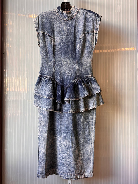 1980s Acid Wash Blue Denim Dress