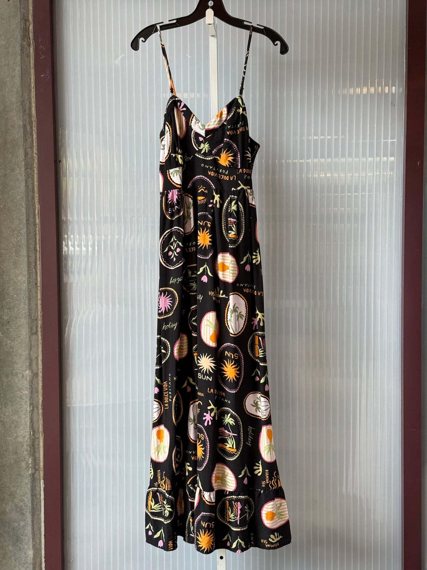 2000s Black 100% Cotton Smocked Sun Dress