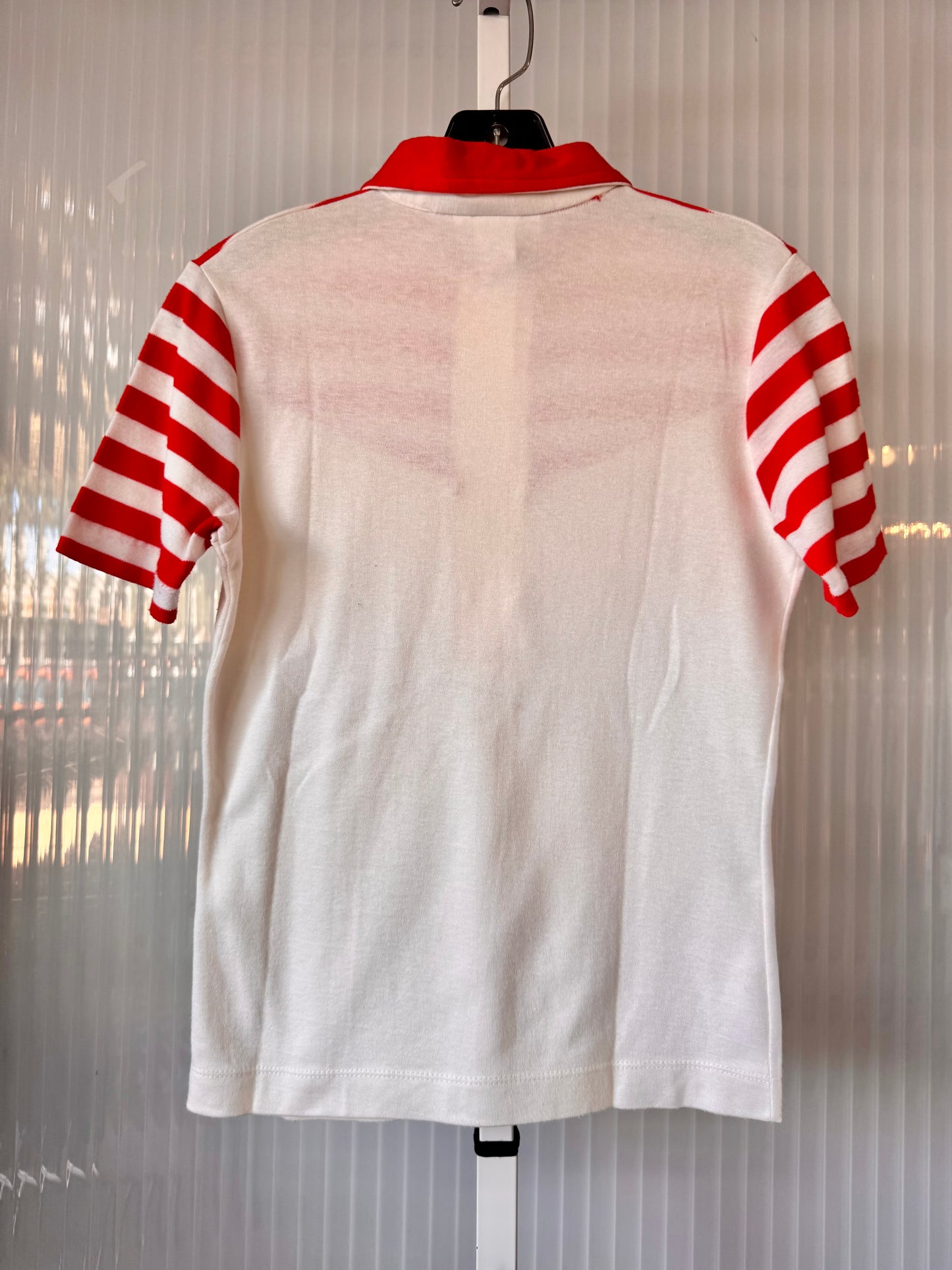 1990s White & Red Striped Point Collar Polo Shirt
