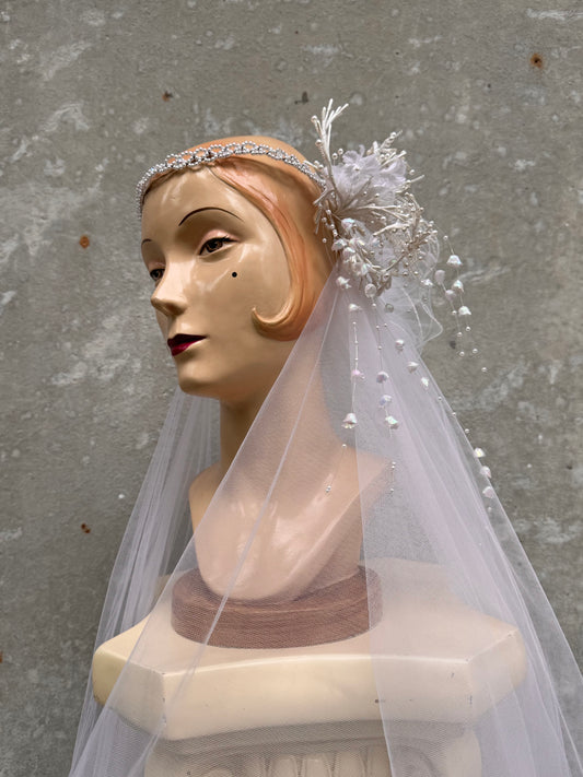 1960s White Pearl Crown Veil