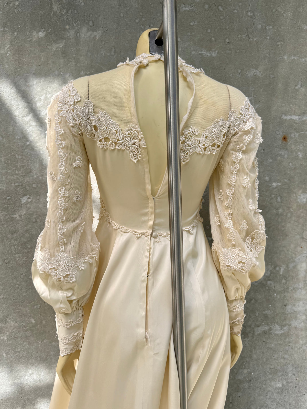 1980s does Victorian Cream Lace & Satin Wedding Dress