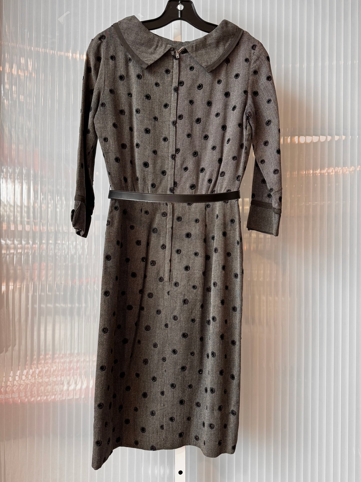 1960s Grey Embroidered Polka Dot Dress