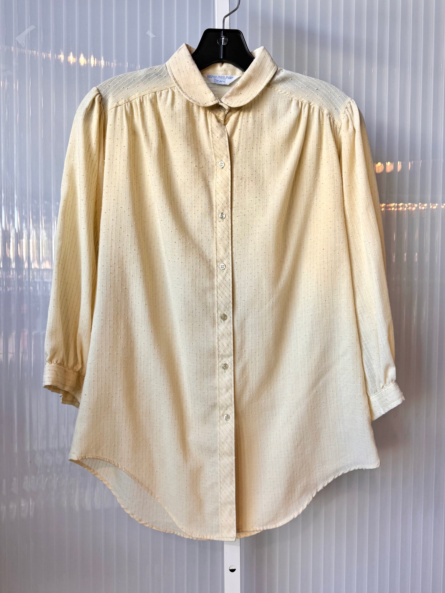 1970s Sears Butter Yellow Swiss Dot Button-Up Blouse