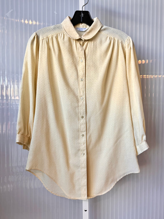 1970s Sears Butter Yellow Swiss Dot Button-Up Blouse