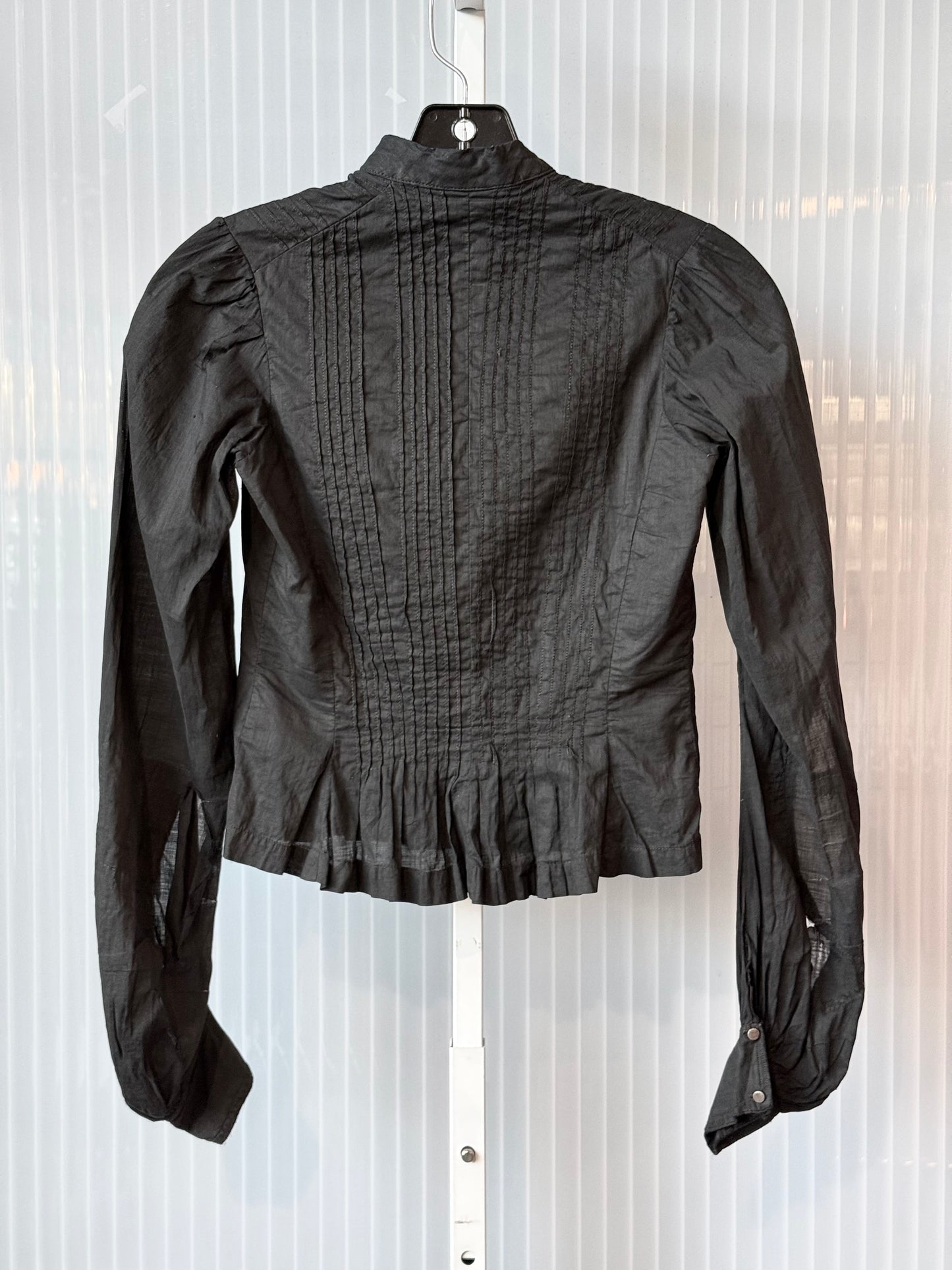 Victorian Black Pleated Long-Sleeve Blouse