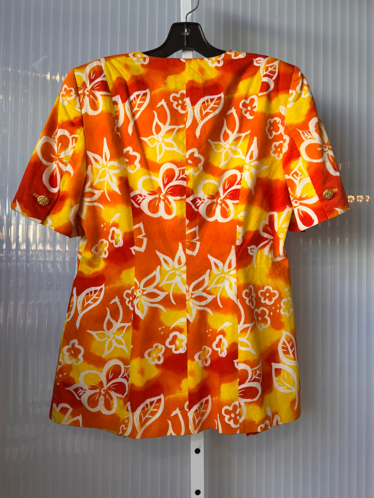 1990s Yellow and Orange Floral Print Blazer w/ Gold Buttons