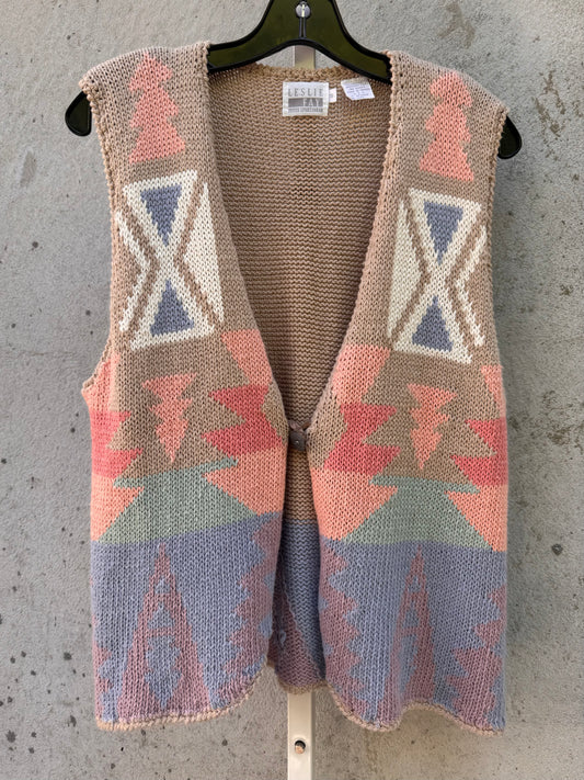 1980s Tan & Pastel Knit Sweater Vest
