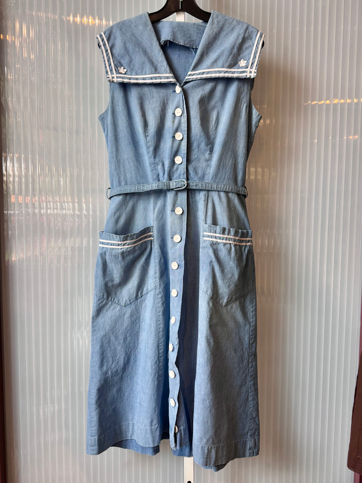 1980s does 1940s Blue Chambray Sailor Dress