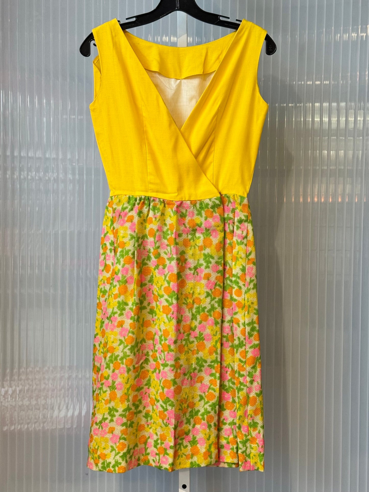 1960s Yellow Dress & Jacket Set w/ Multicolor Floral Pattern