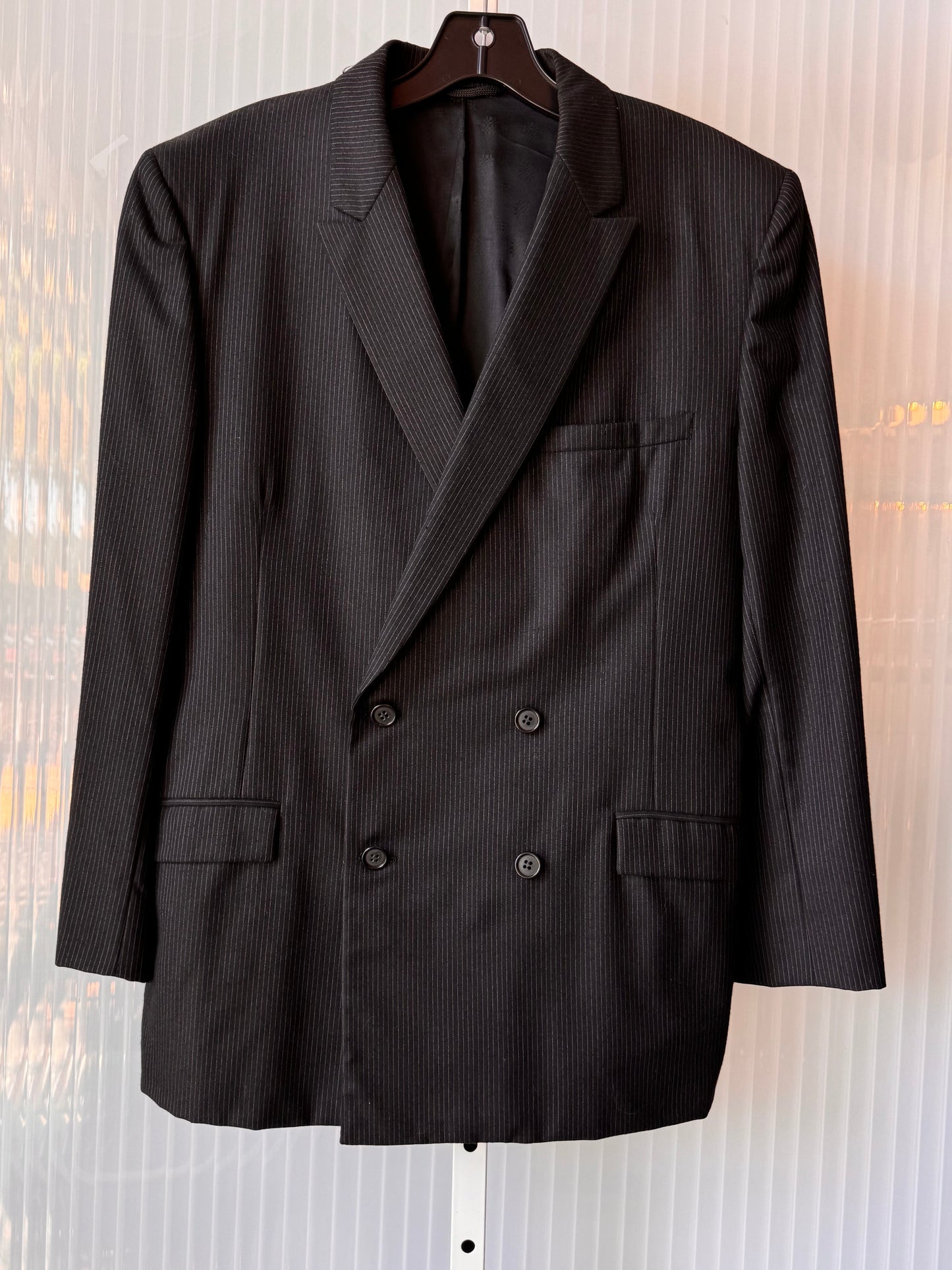 1990s does 1940s Black Pinstripe Blazer & Pants Wool Suit Set