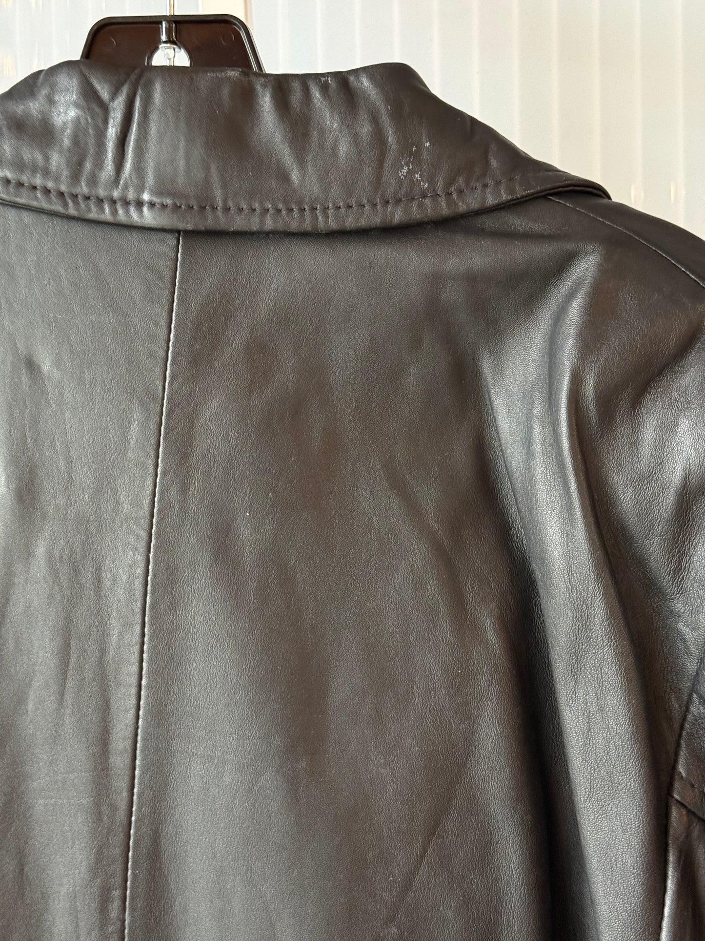 1990s Full Length Black Double Breasted Leather Trench Coat