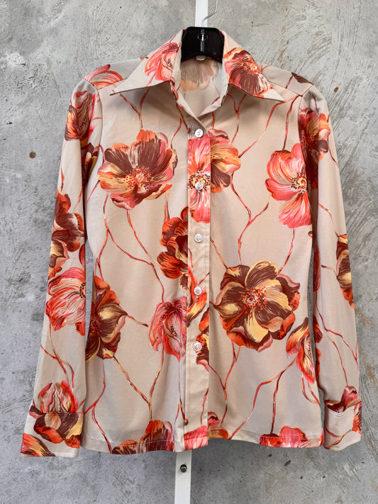 1970s Floral Print Point Collar Shirt