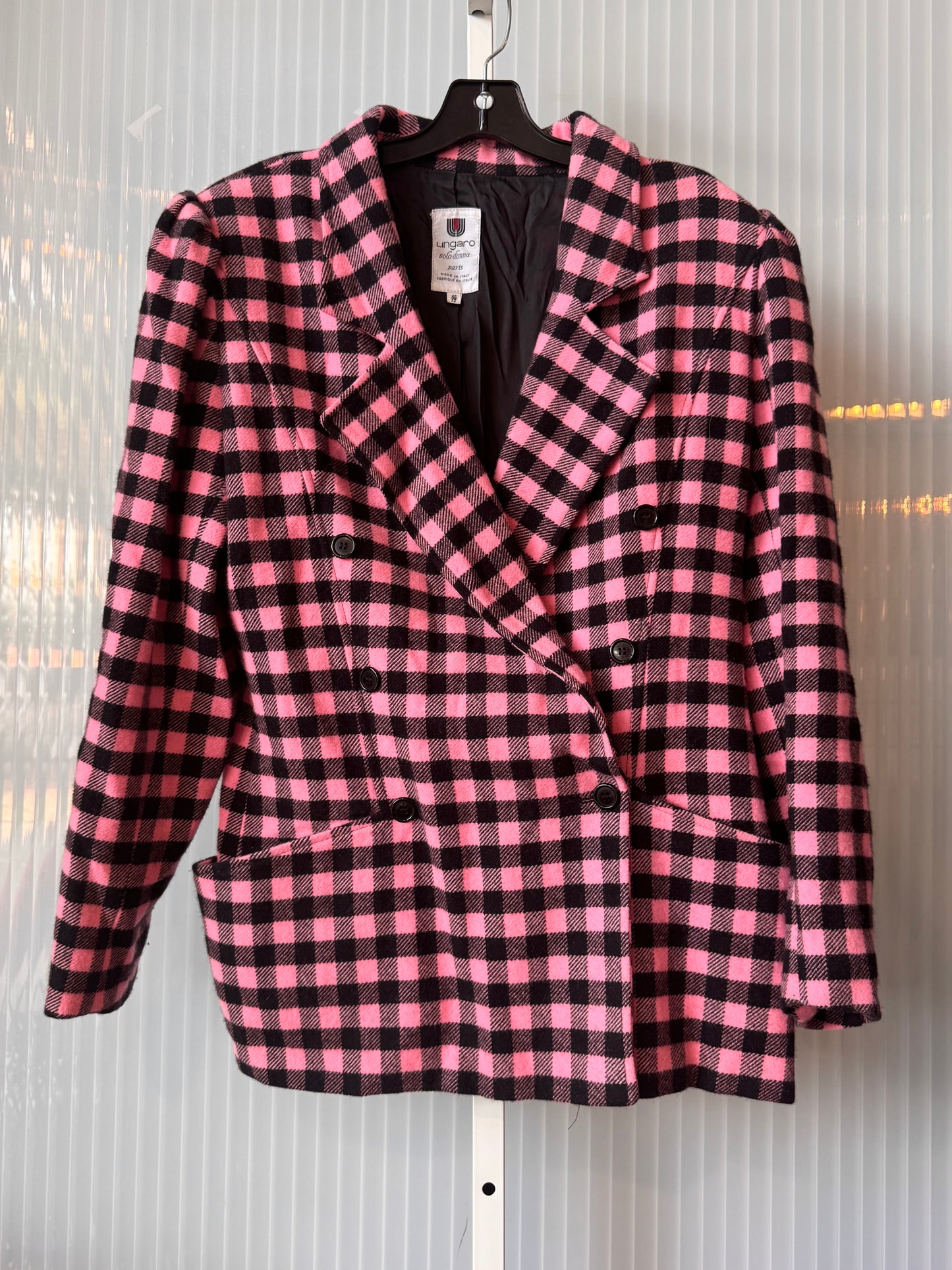 1990s Pink & Black Gingham Double-Breasted Blazer