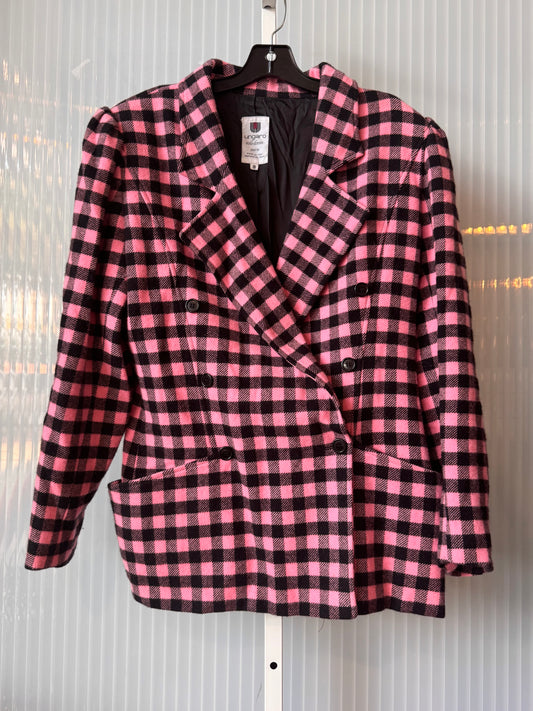 1990s Pink & Black Gingham Double-Breasted Blazer
