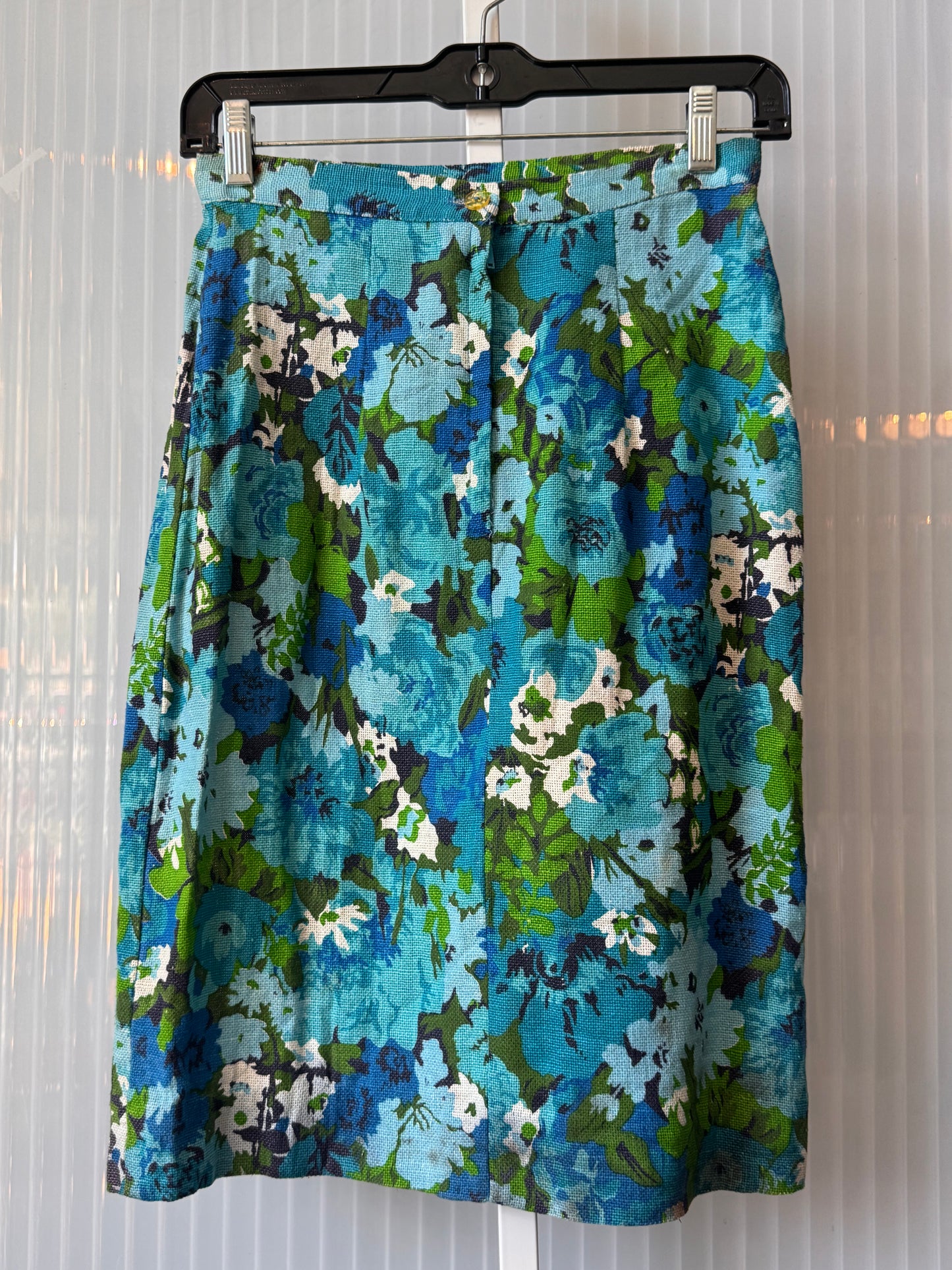 1960s Blue Floral Blazer & Pencil Skirt Set