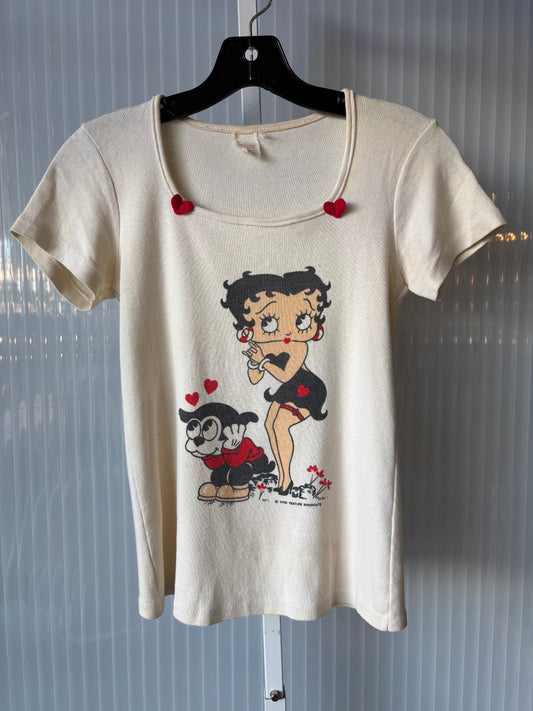 1970s Betty Boop Baby-Tee Shirt w/ Felt Heart Applique