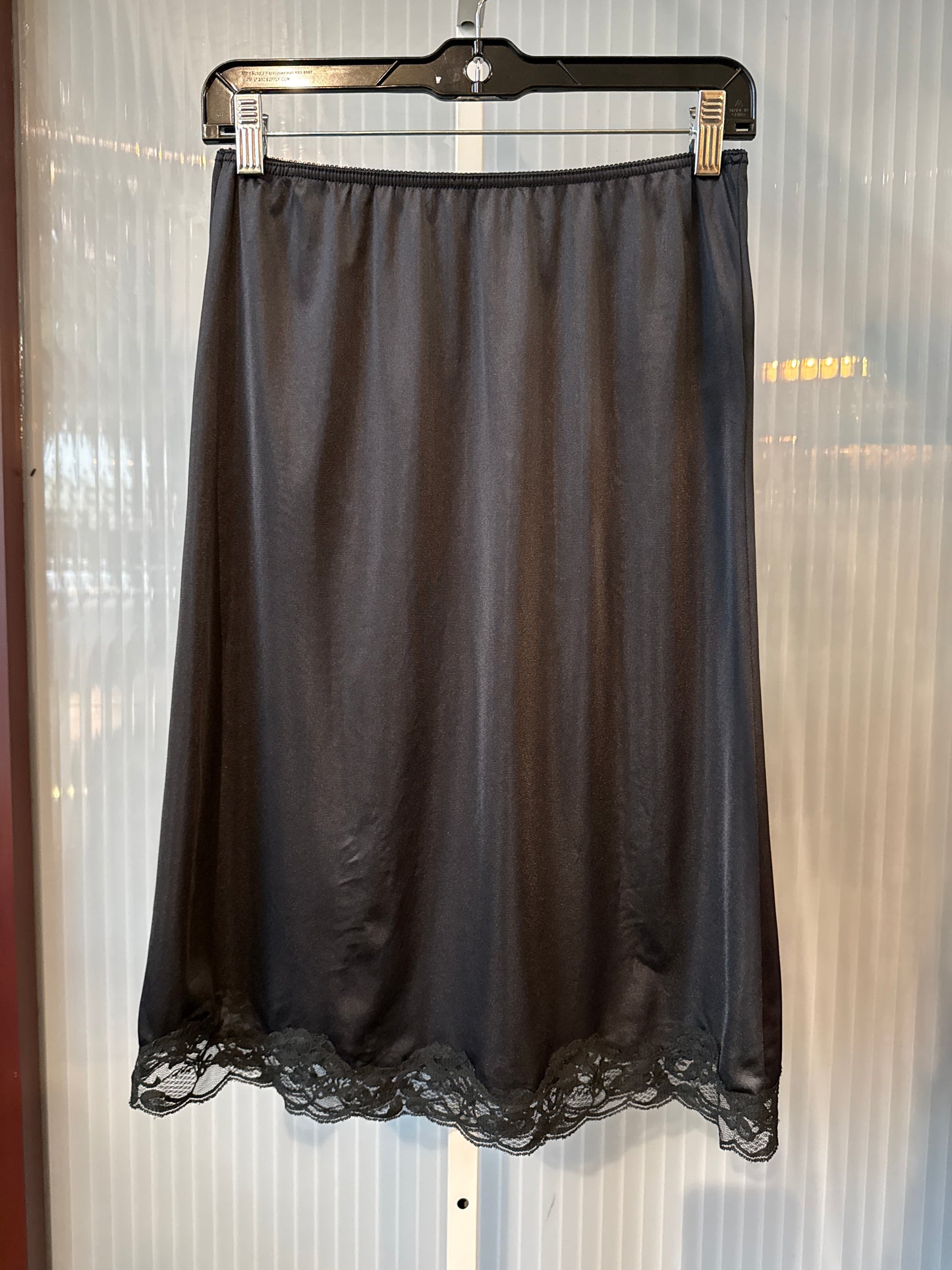 1960s Black Skirt Slip with Lace Trim