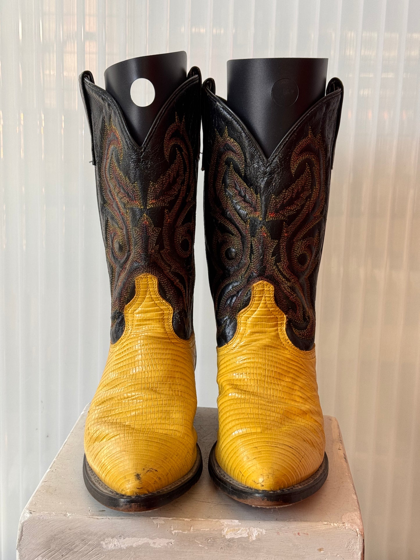 Yellow Embossed Leather Western Boots