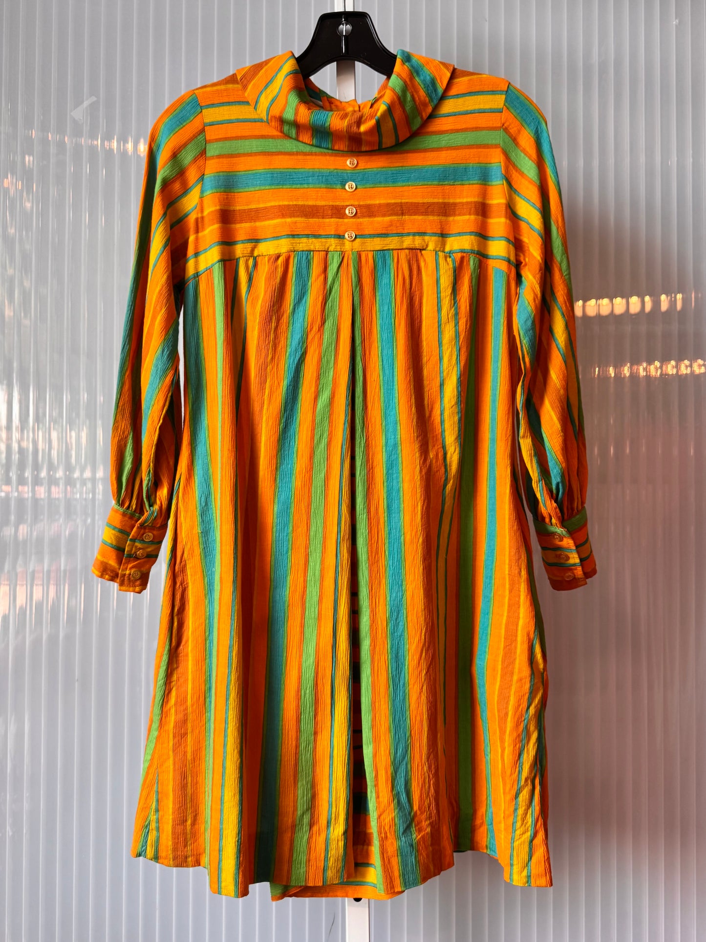 1970s Orange green & Blue Striped Dress