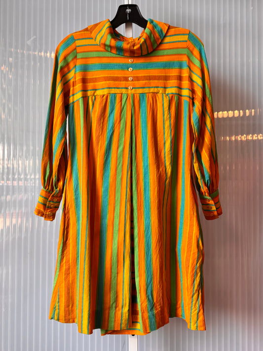 1970s Orange green & Blue Striped Dress