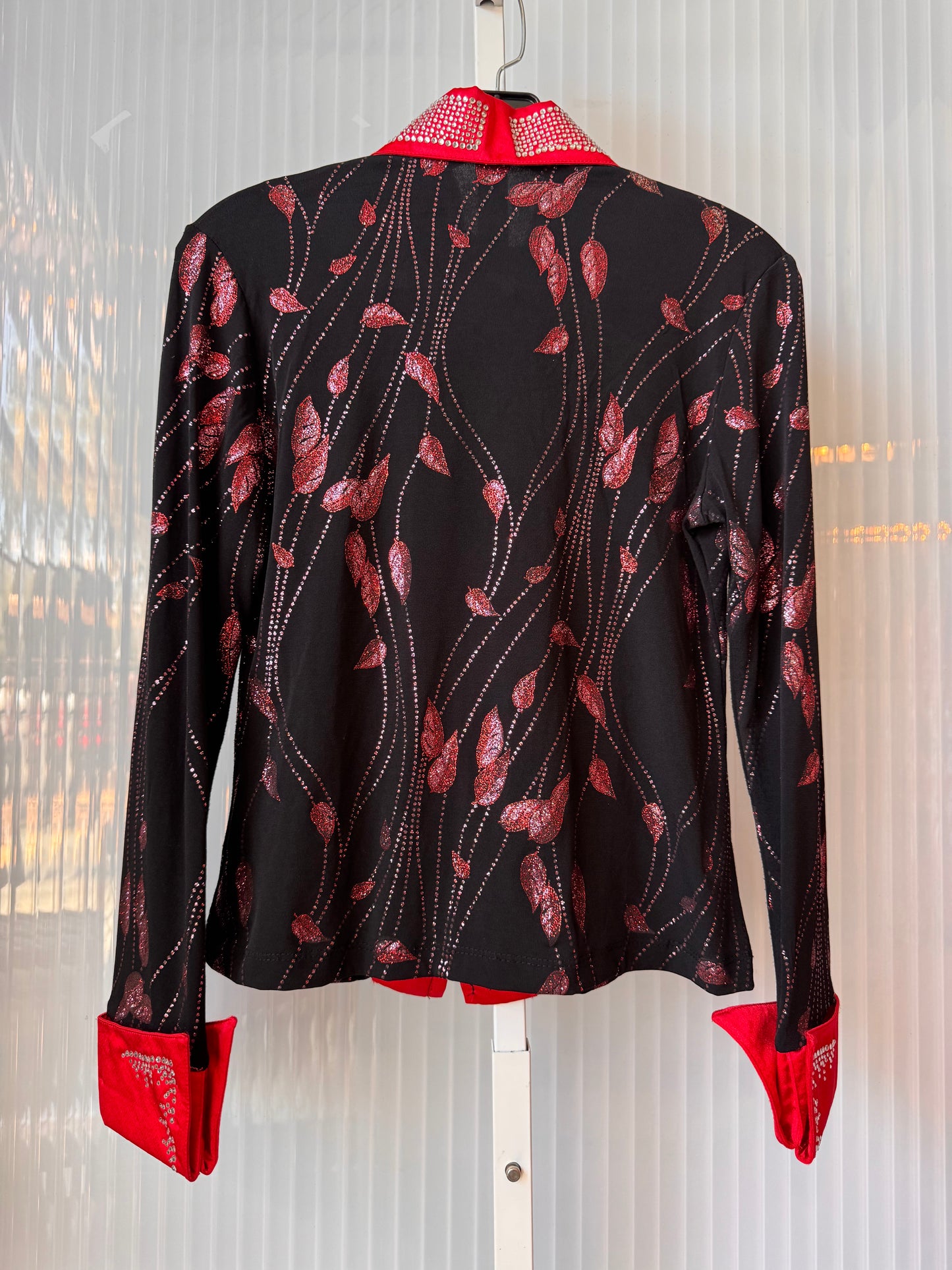 Glitzy Rhinestone Zip-Up Jacket w/ Pointed Collar