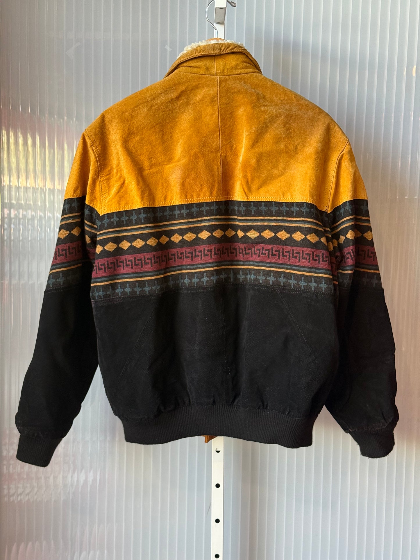 1990s Suede & Sherpa Coat w/ Knit Western Pattern