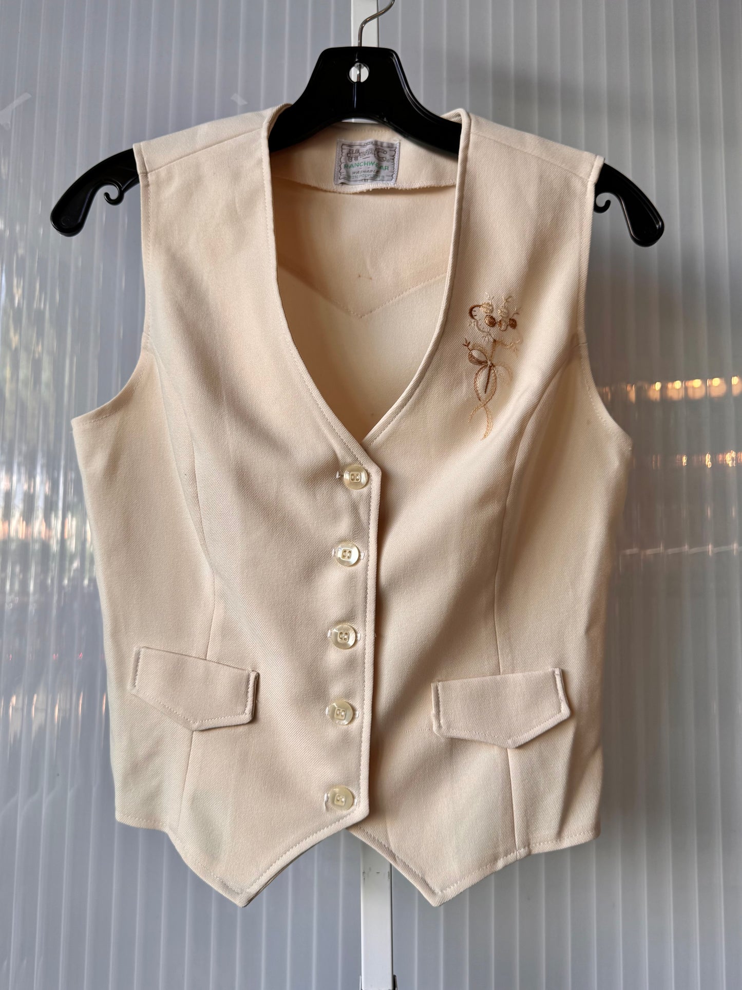 1970s Cream Western Vest w/ Flower Embroidery