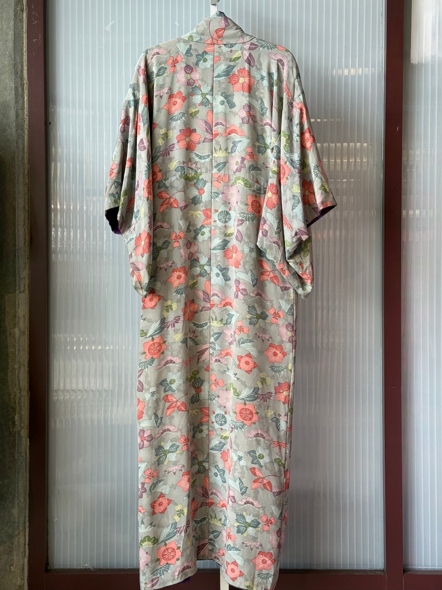 Grey Kimono with Pastel Floral Print