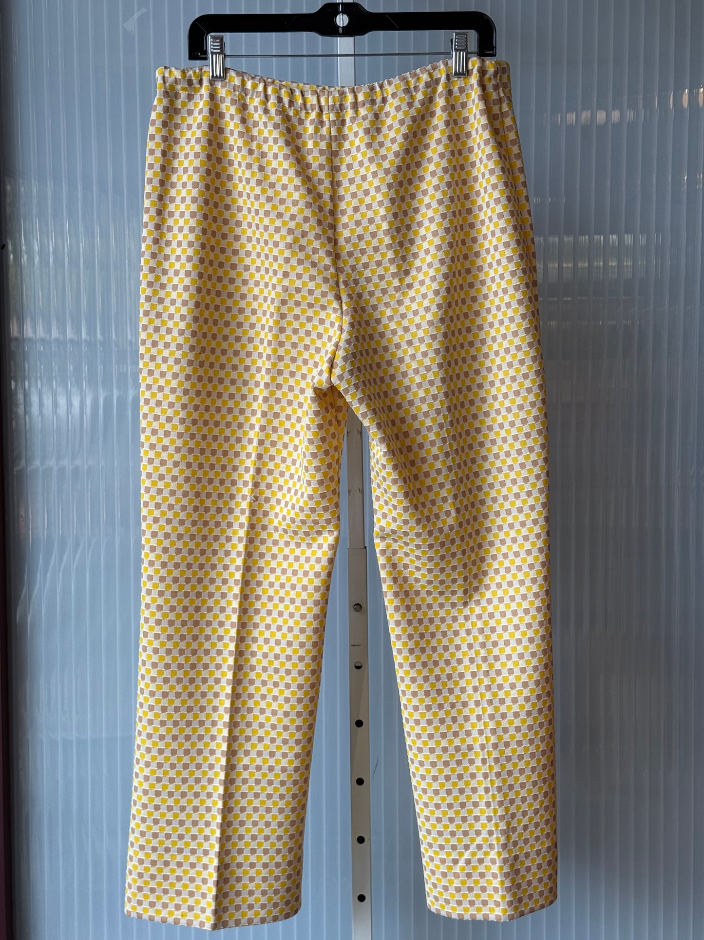 1960s Polyester Yellow, Cream, & Brown Checker Print Pants