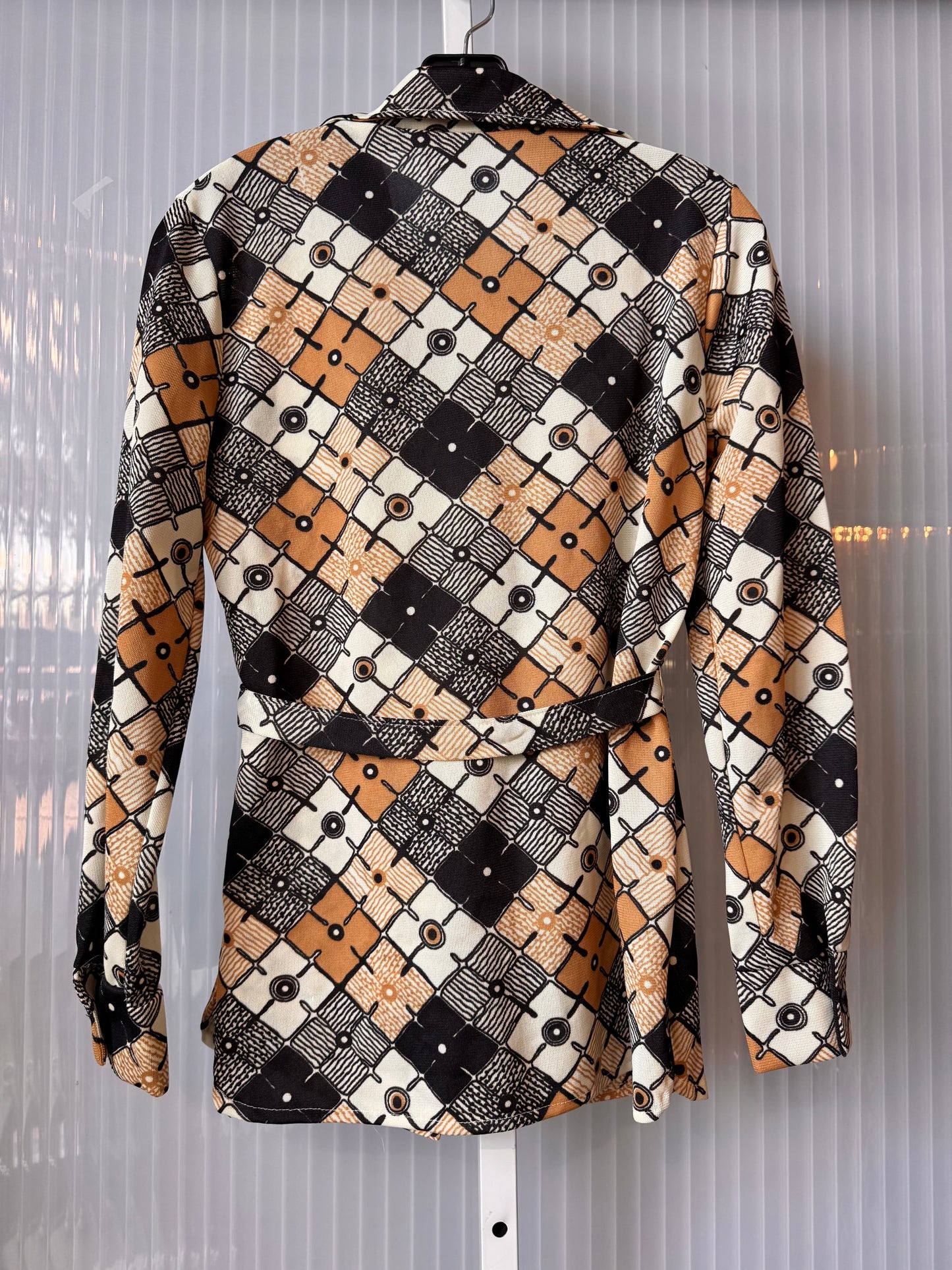 1970s Brown & Orange Groovy Pattern Pants & Shirt Set