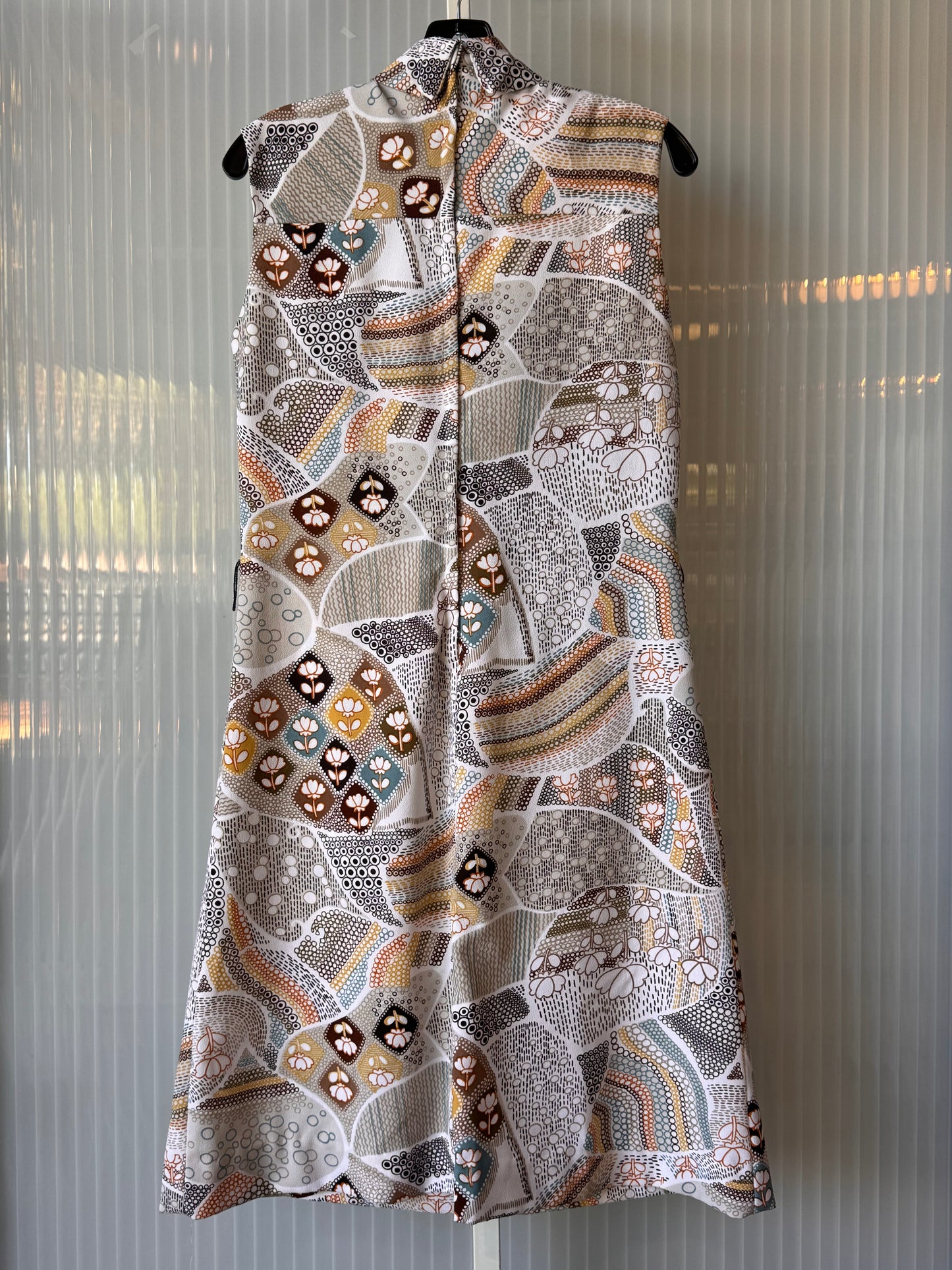 1960s Tan Floral Pattern A-Line Dress