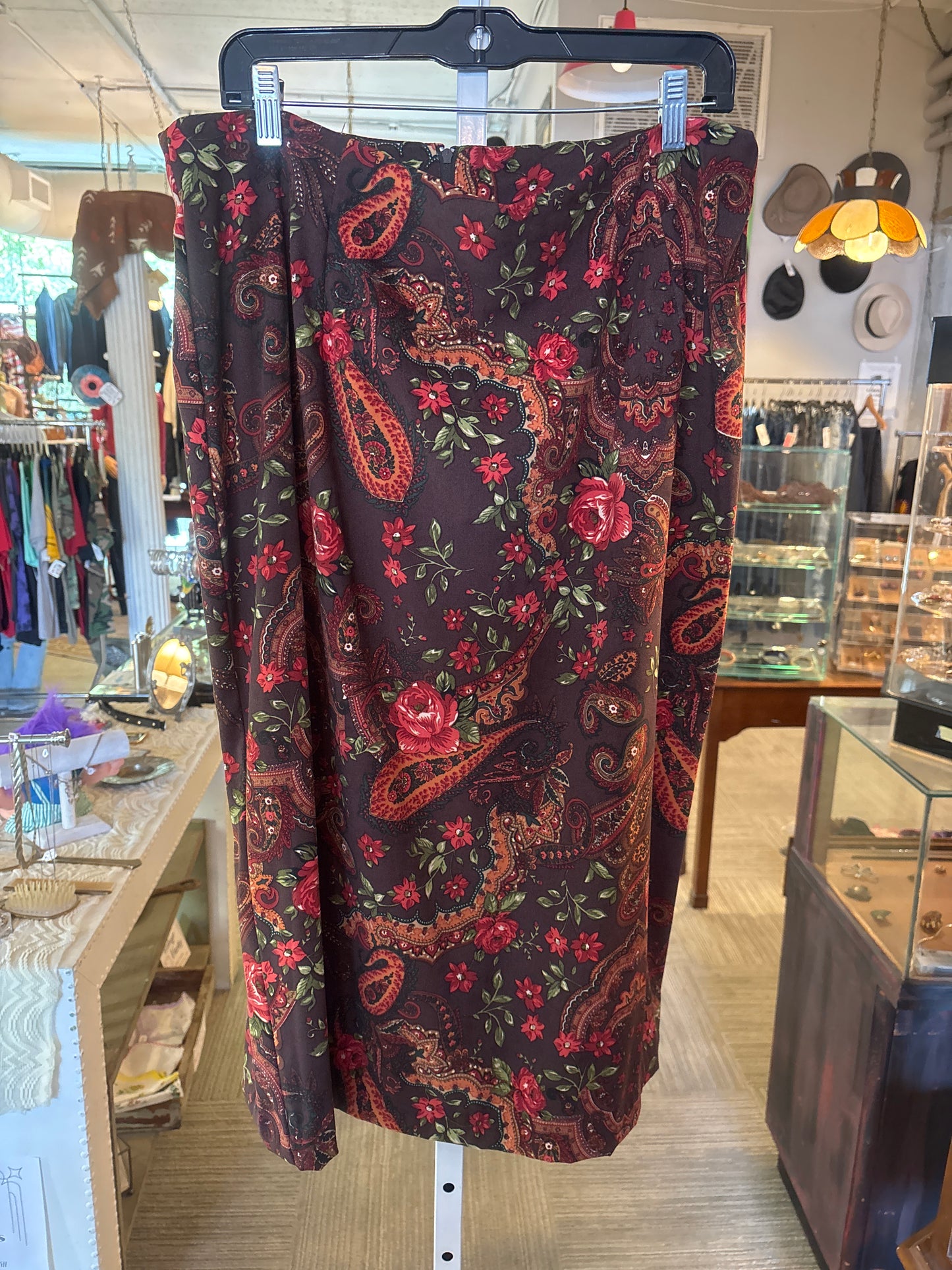 1990s Brown Paisley Floral Skirt