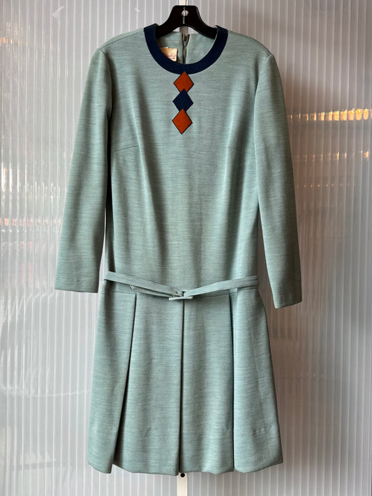 1950s/60s Mod-Style Teal Drop Waist Shift Dress