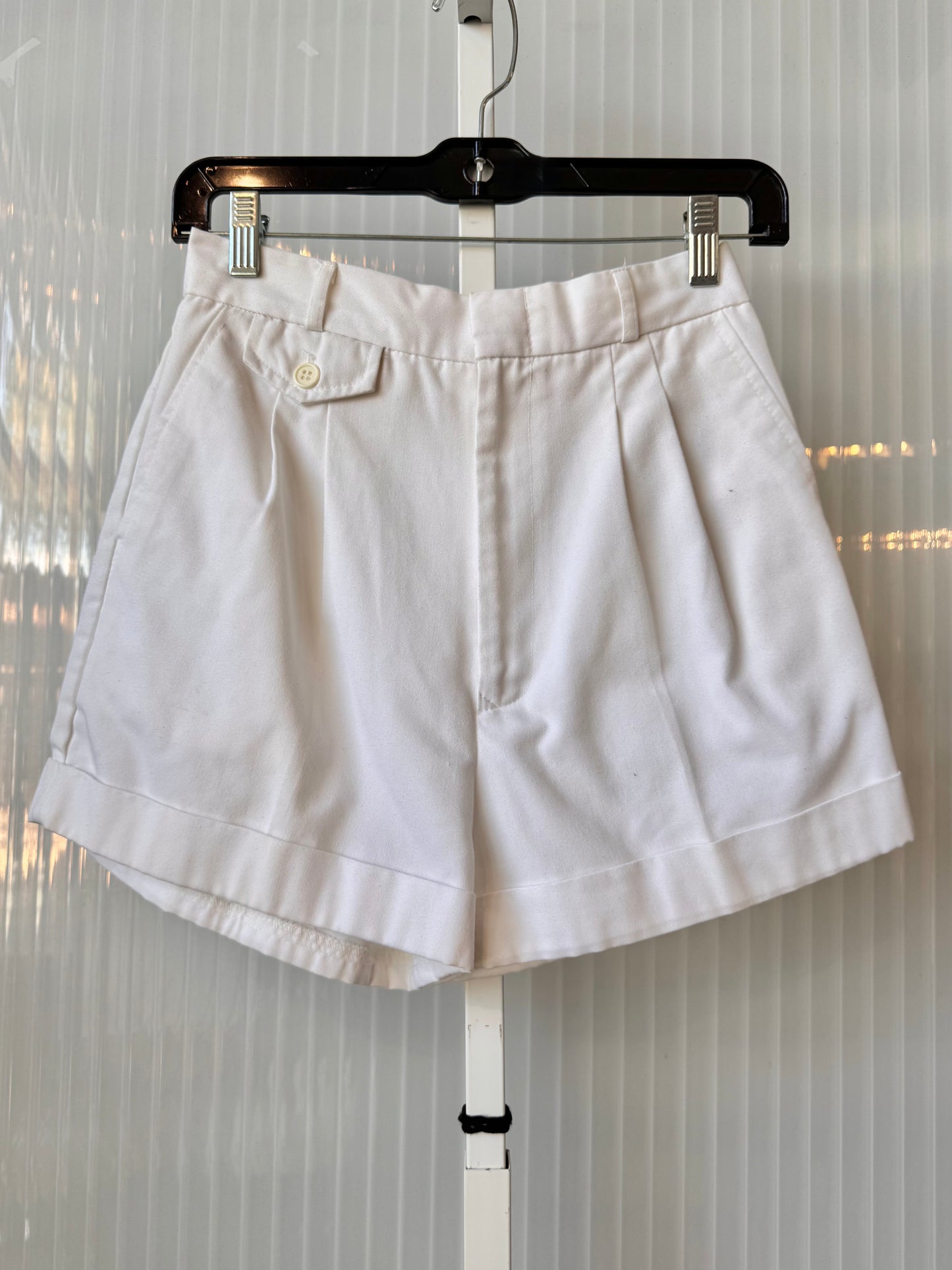 1970s White Cuffed & High Waisted Pleated Shorts