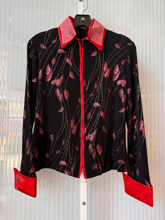 Glitzy Rhinestone Zip-Up Jacket w/ Pointed Collar