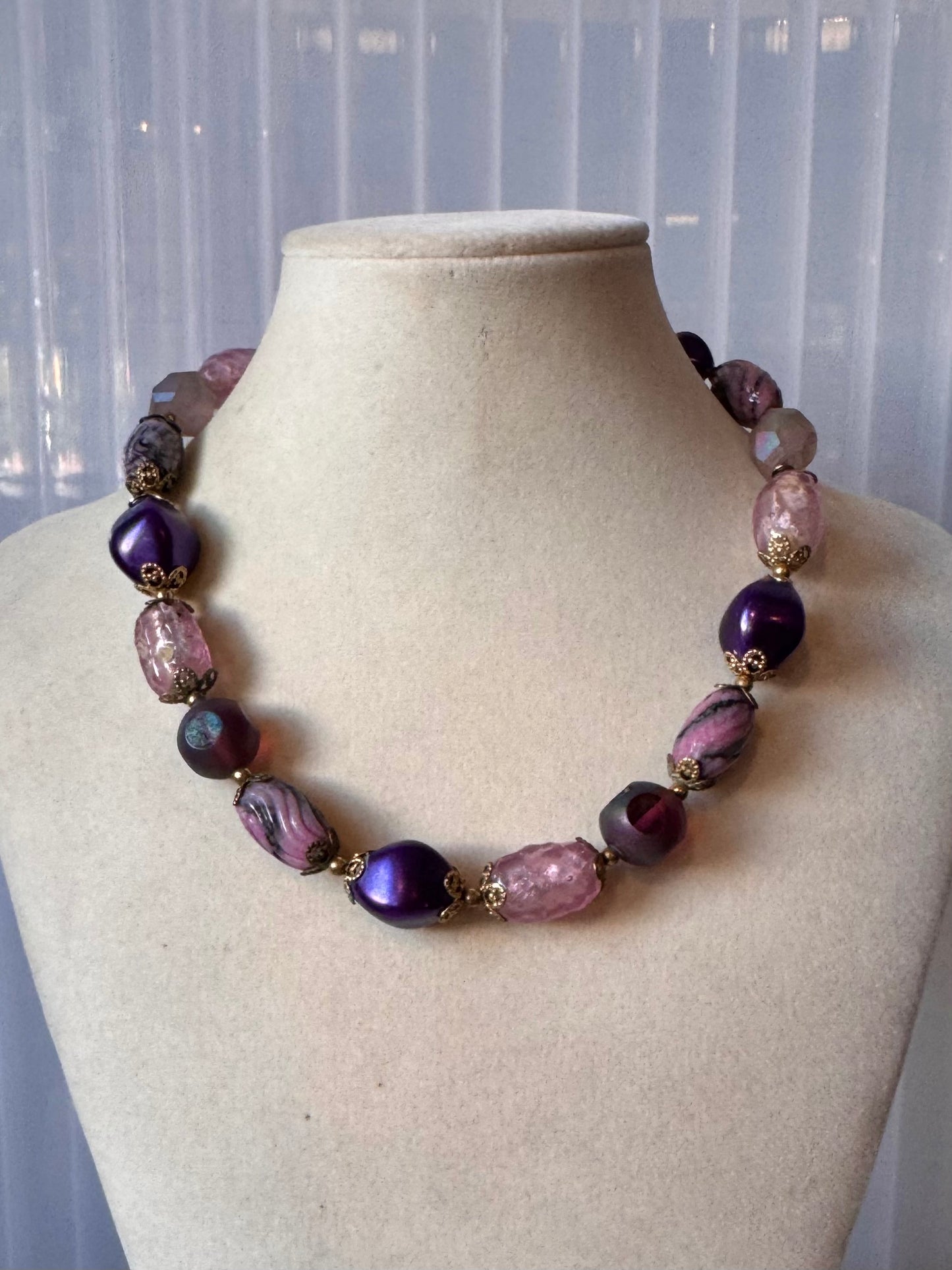 1950s Coro Purple Glass Bead Choker Necklace