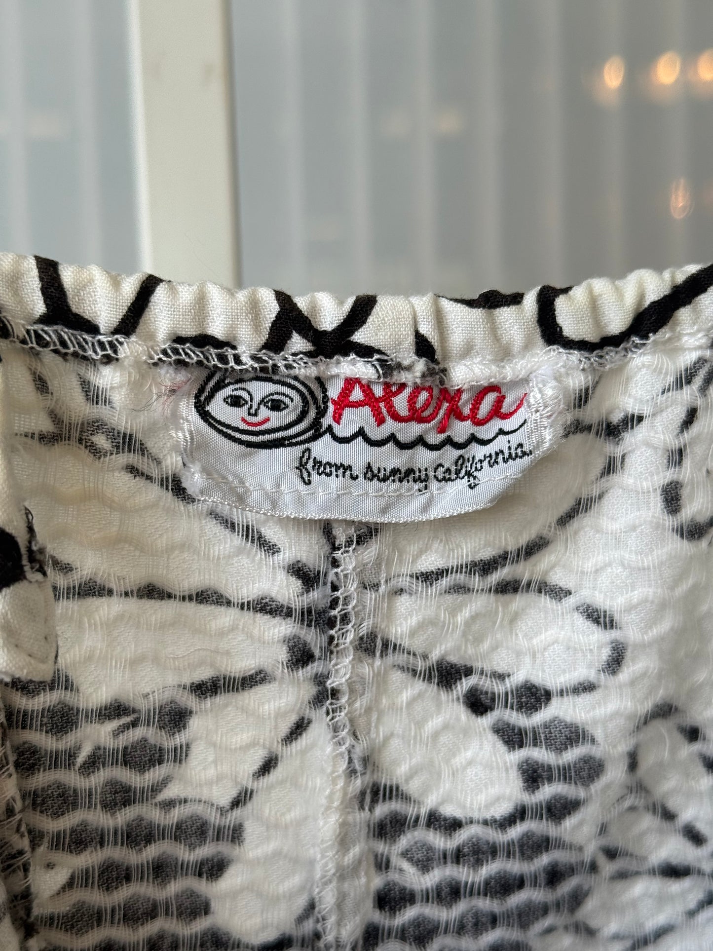 1960s Black & White Flower Power Textured Button-Front Dress