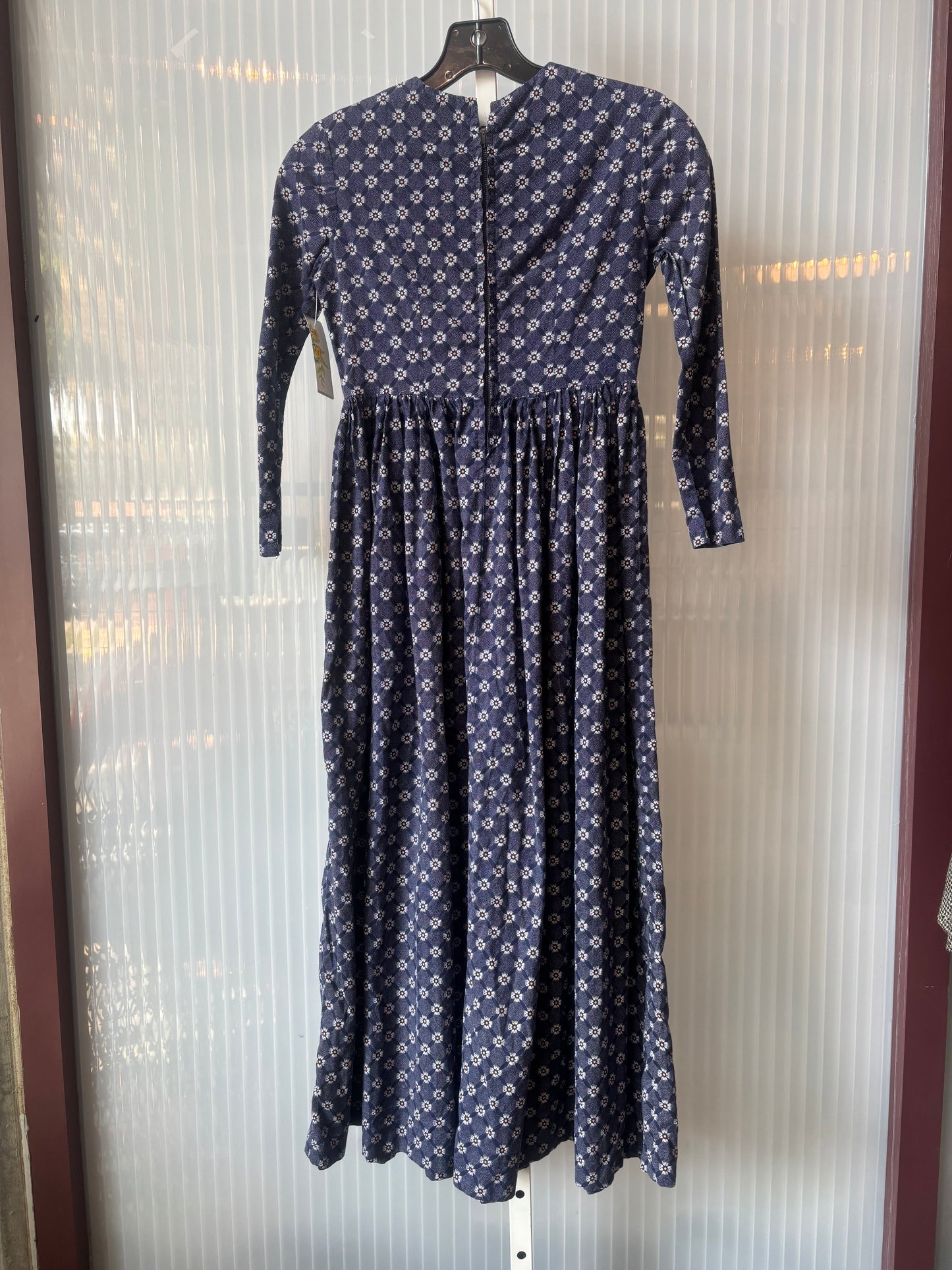 1970s Navy Blue & White Printed Prairie Kid's Dress