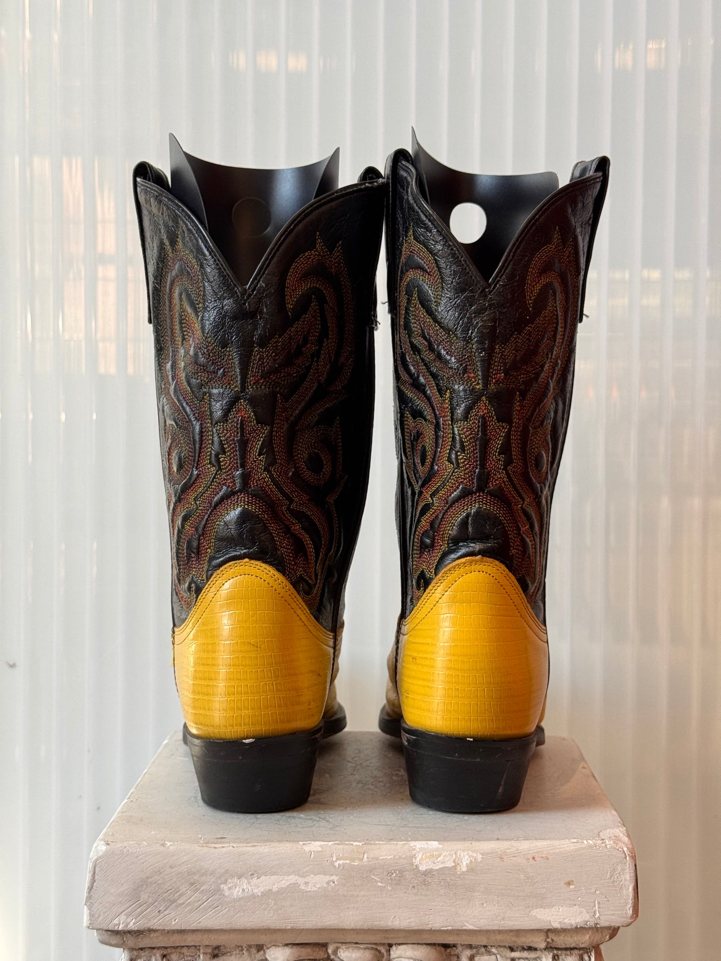 Yellow Embossed Leather Western Boots