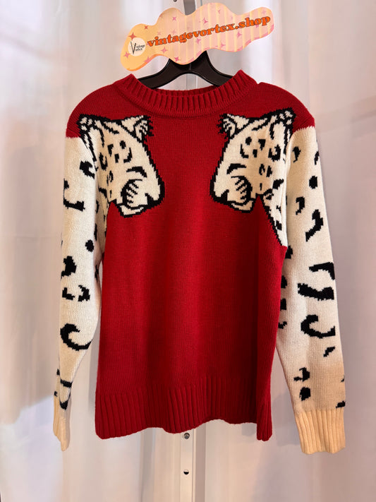 2010s Red & White Leopard Sweater
