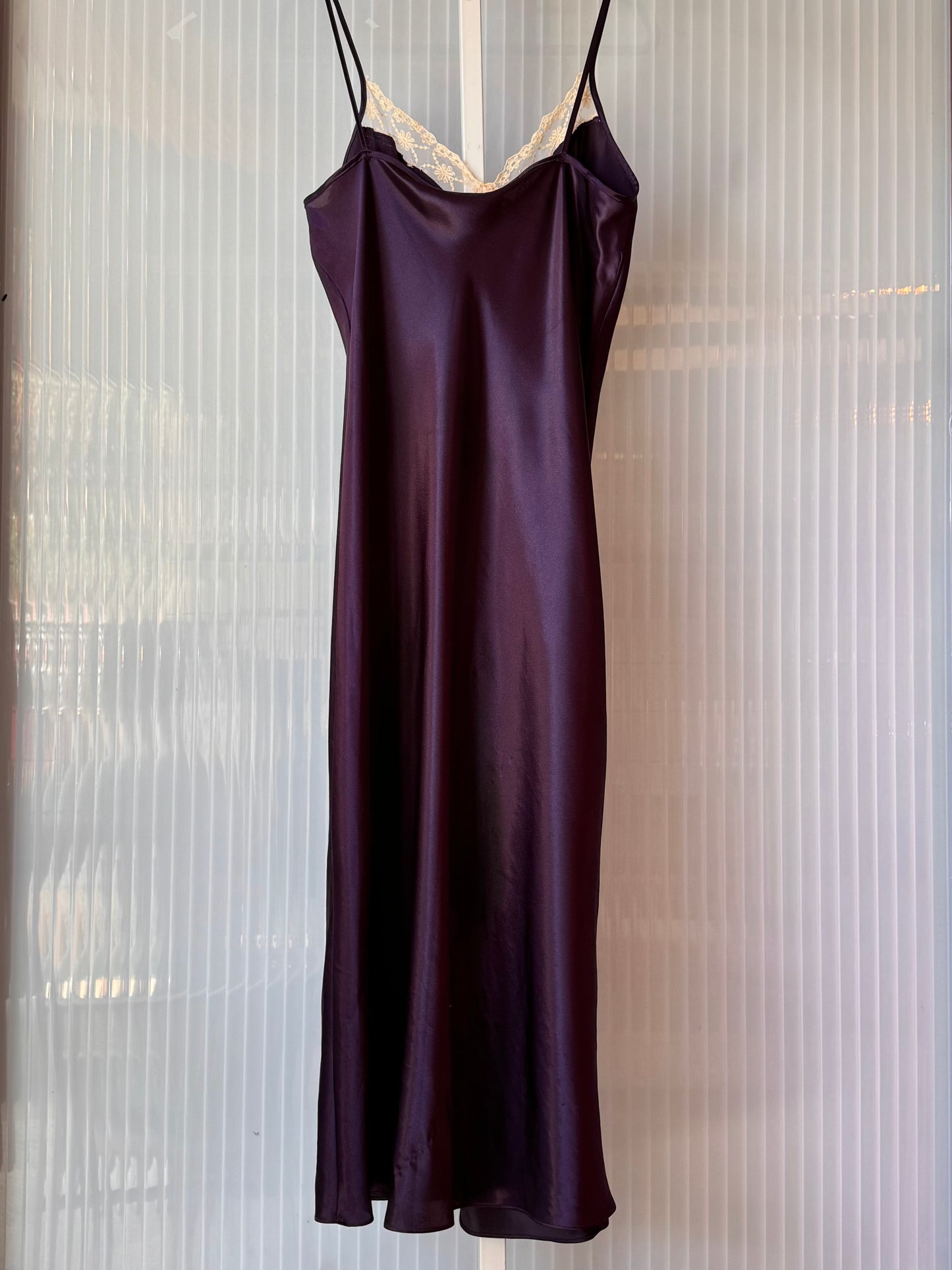1980s Royal Purple Satin Full-Length Slip Dress