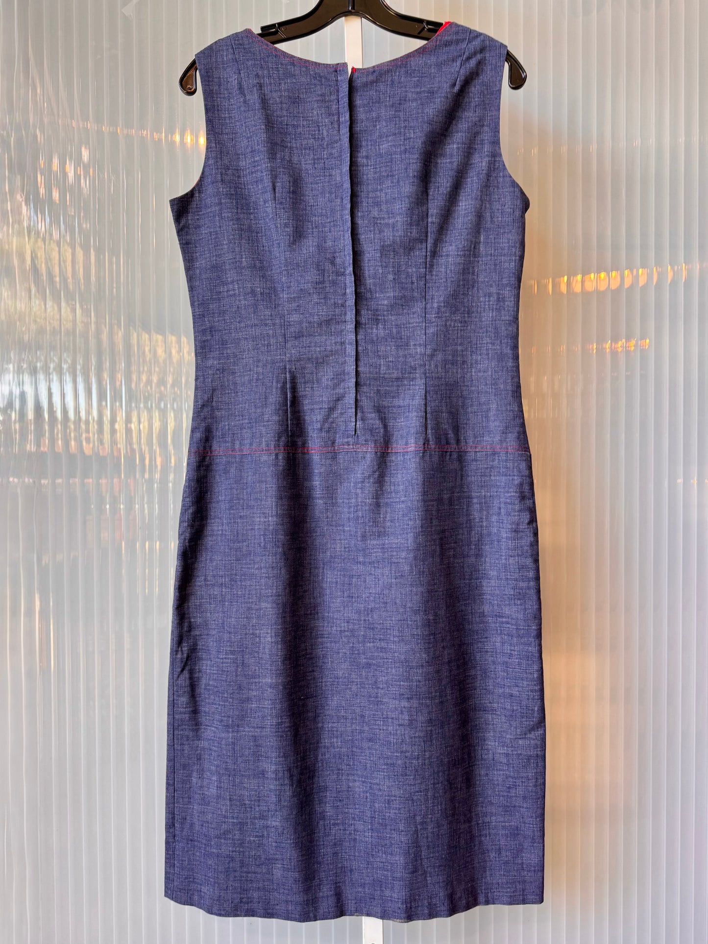 1960s Chambray Sheath Dress With Red Stitching