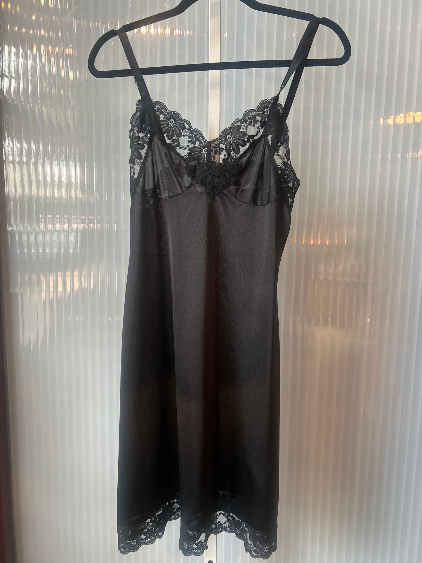 1970s Black Floral Slip
