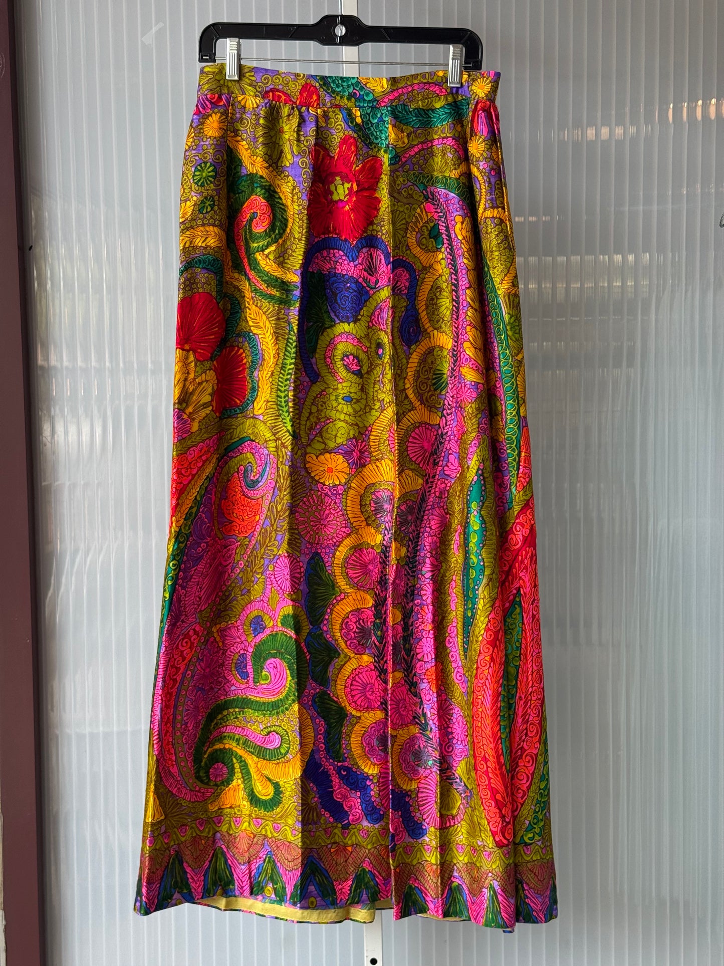 1960s Neon Abstract Floral Hawaiian Print Wrap Maxi Skirt