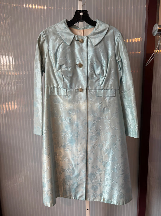 1960s Robin Egg Blue Jacquard 2-Piece Dress & Coat