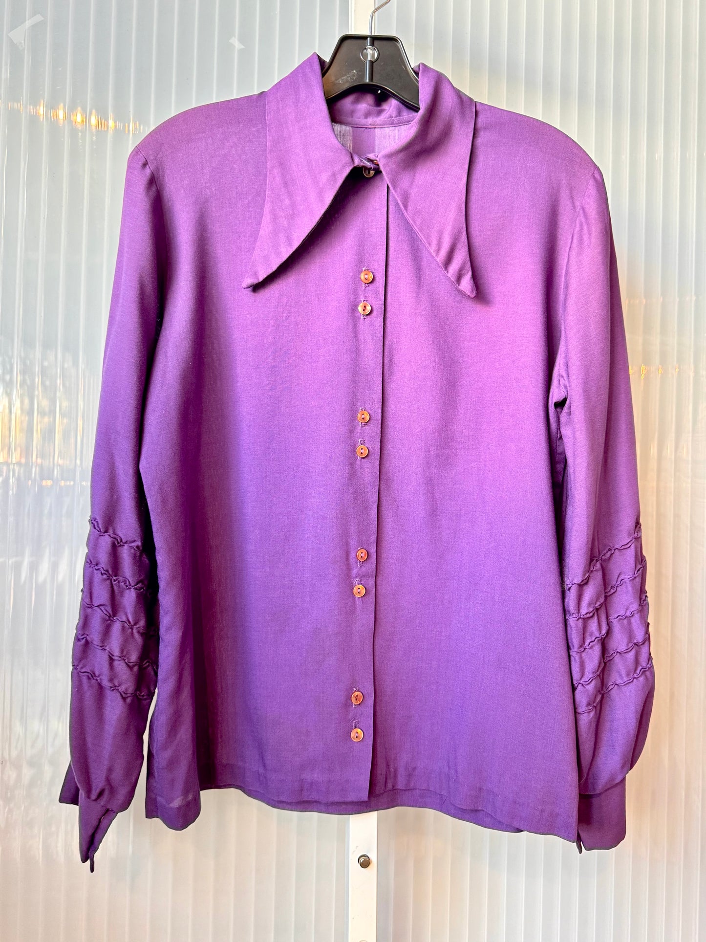 1970s Super Funky Sheer Purple Button-Up Blouse