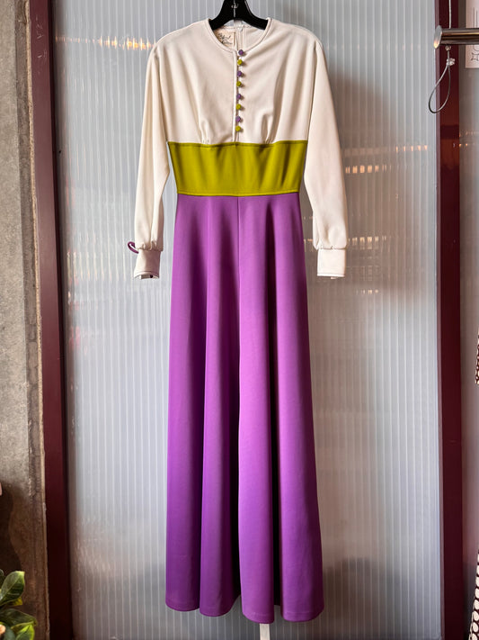 1970s Purple Green & White Dress